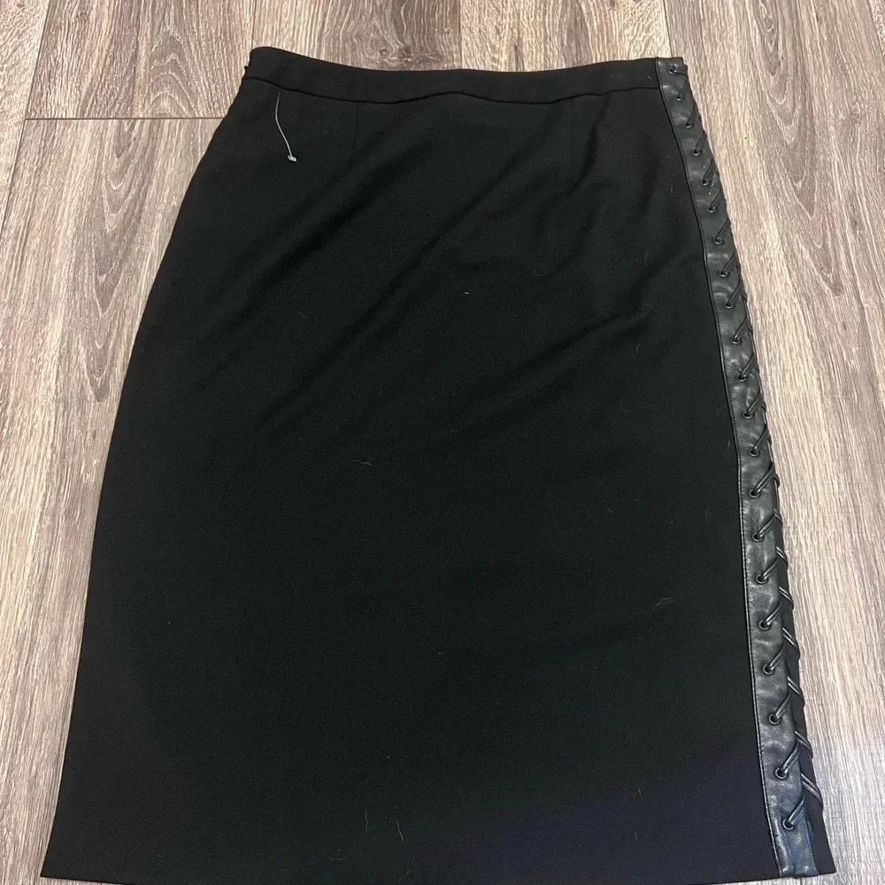 Bcbg Maxazria Black Pencil Skirt  Leather Lacing Sz 6